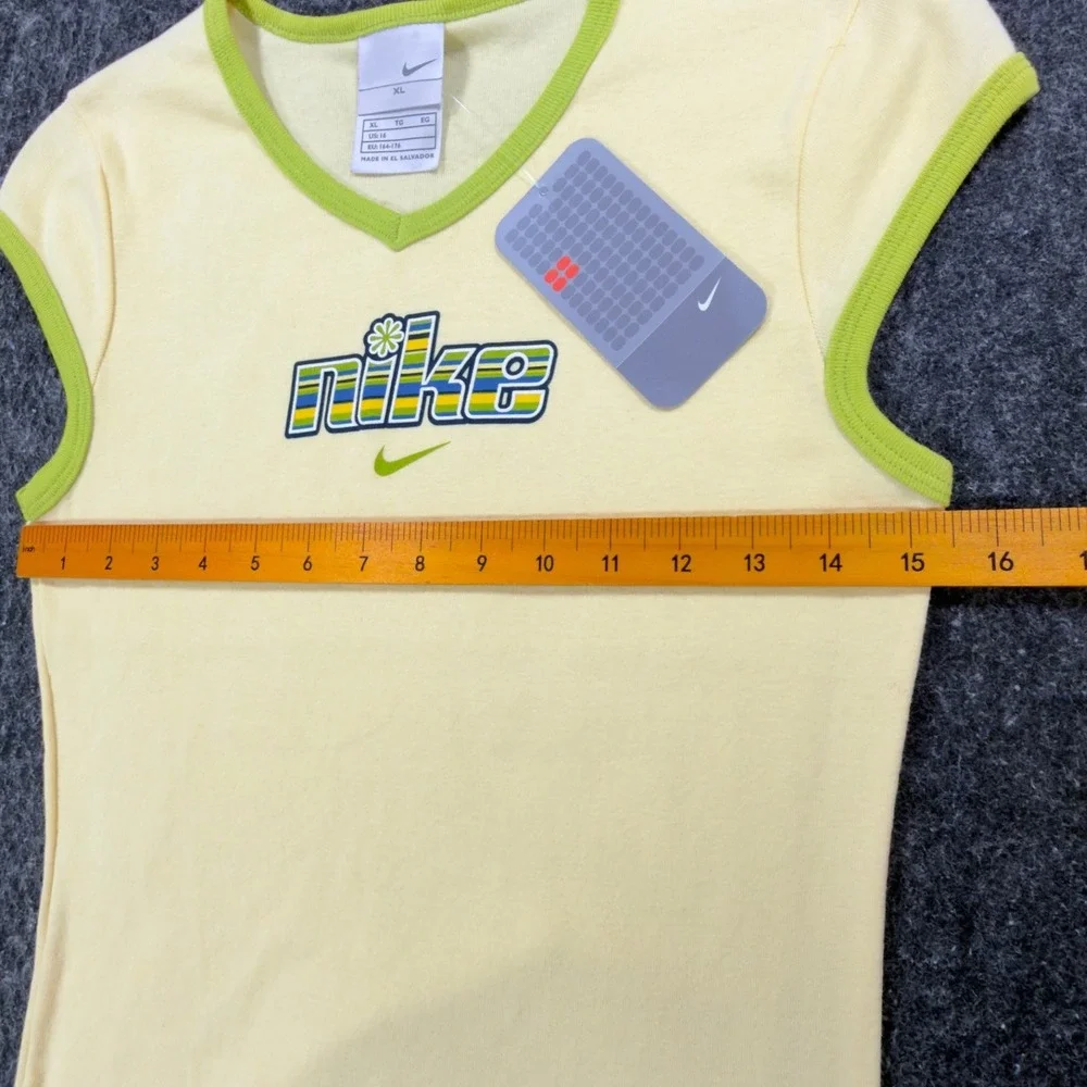 Nike Y2K V-Neck Baby Tee Girls XL Yellow Lime Green NWT Modern 690984-708